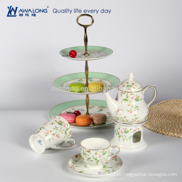 Набор из натурального цветка с цветочным рисунком Bone China Tea Set, Набор для чая и стульев